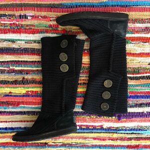 UGG Knit Long Boots Woven Big Button Black Size 5